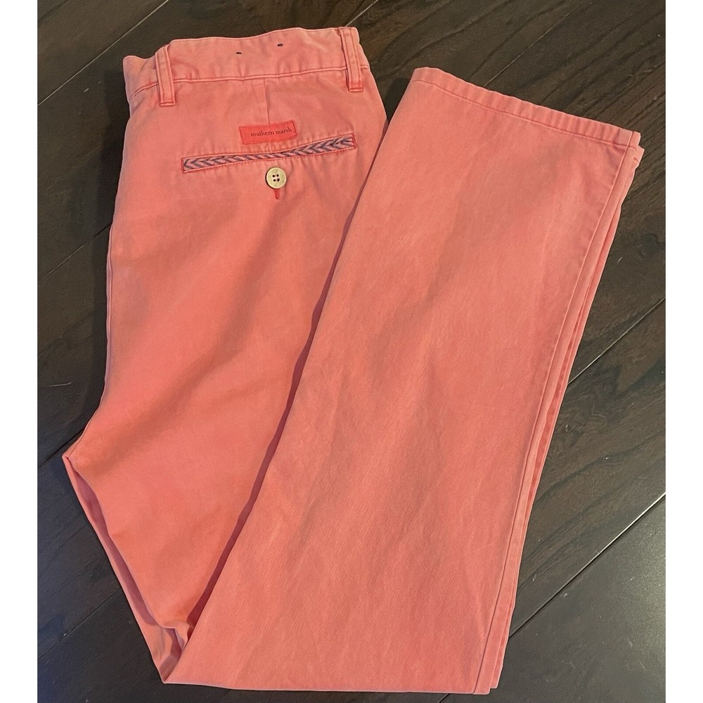 Southern Marsh Chino Pants Men 32x32 Coral Pink Straight Leg Preppy Coastal